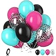 Biapian Music Party Balloons, 20 Pcs Tik Music Tok Balloons, 12 Inch Hot Pink Black Teal Teal Blue Latex Balloons Confetti Balloons for 80s 90s Disco Karaoke Birthday Short Video Party Decorations