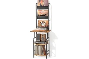 Bikoney Meuble Tourne-disque Haut avec Rangement Vinyle – Table Tourne-disque avec Étagère Murale, Support à Vinyles pour Jusqu’à 200 Albums, Meuble de Rangement pour Salon ou Chambre