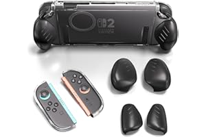 ALAFLY Transparente Coque avec Joycons 2 Poignées(3 Paires) pour Nintendo Switch 2 (2025), Coque de Protection en PC Fendue & Remplaçables Poignée Ergonomique, Antidérapant/Anti-Rayures