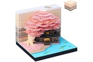 BOBASH Bloc-Notes 3D avec Lumière et Porte-Stylo, Memo Pad Papier Créatif, Bloc-notes 3D en Papier Sculpté, DIY Sculpture en Papier Créatif pour Bureau, Salon, Cadeau pour Collègue, Ami