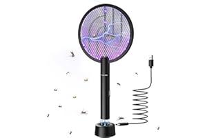 PALONE Electric Fly Swatter Rechargeable Mosquito Fly Killer 2in1 Fly Zapper Racket 4000V Bug Zapper Type-c Fly Catcher with Ultraviolet Lamp Indoor Home Outdoor Backyard Terrace Camping (Black*1)