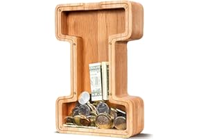 SummiDate Wooden Letter Piggy Bank| Piggy Bank for Boys Girls Toddler| Alphabet I Money Bank| Coin Bank Birthday Gift for Kids|Children's Gift(Initial-I)
