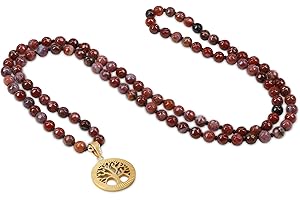 COAI Collana Mala Buddista 108 Perle di Pietre Naturali Annodate a Mano con Ciondolo in Acciaio Inox