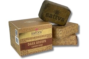 Sattva Ayurveda - Natural Dark Brown Henna Block Hair Colour - Organic, Ammonia Free, Paraben Preservative Silicone Artificial Colour Free - 3 Blocks of 80g