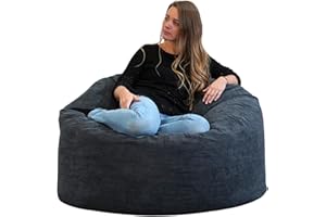 bananair - Puff Salón de Terciopelo Acanalado - Suave y Confortable - Puff Pera con Relleno de Espuma Incluido, Óptimo Apoyo para la Espalda - Bean Bag, Sofa Puff Gigante (100 cm, Azul Marino)