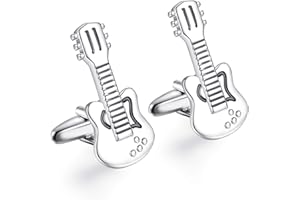 Honey Bear Spinki do mankietów do gitary elektrycznej dla mężczyzn - srebrna stal nierdzewna dla męskiej koszuli, prezent ślubny (2), Stal nierdzewna