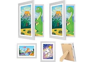 Swiecedon Bilderrahmen Kinderzeichnungen A4 Kinder Kunstrahmen Frontöffnung Kinder Kunst Bilderrahmen aufklappbar Holz Bilderrahmen für 150 Bilder Kunstwerke Rahmen Kinderbilder (2 STÜCK, Weiß)