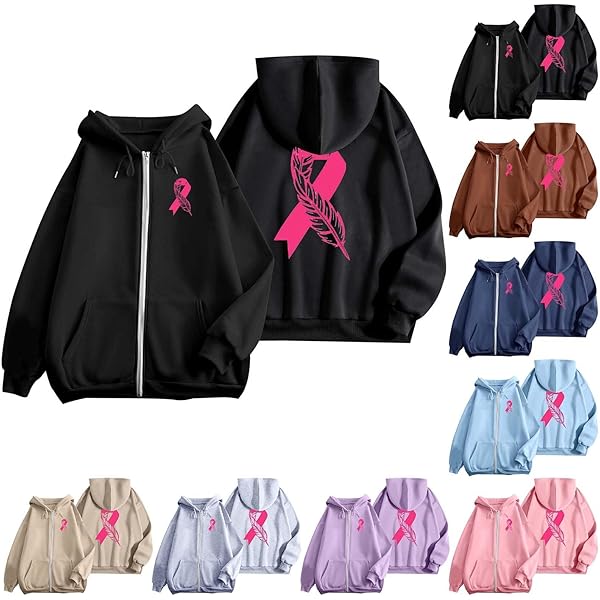 Sweat Octobre Rose Automne Hiver Chaude Sweat A Capuche Femme Zippé