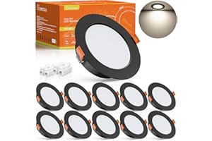 Tomosu Spot LED Encastrable Noir Extra Plat, 5W 450Lumen Equivalent 50W Incandescence, 4000K Blanc Neutre Spot Salle de Bain IP44, Diamètre 98mm, Diamètre du Trou Φ75-85mm, Lot de 10