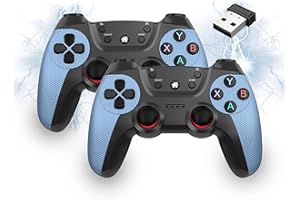 XIXIMENG 2 Pack Controller wireless USB per Multiplayer, Controller di gioco a doppio shock per Linux/Android/Phone/Windows PC/TV Box, Gamepad Joystick Plug & Play con Joystick a effetto Hall (Blu)