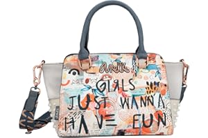 Anekke - Bolso Bowling Mujer - Bandolera Grande Polipiel Mujer 2 Asas y Cierre Cremallera - Cartera de Hombro Doble Asa - Colección Fun & Music - Accesorios y Complementos Mujer - 35-26 x 20 x 12 cm