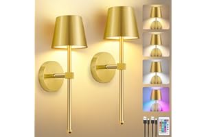 Glowlit Rechargeable Wall Lights Battery Operated Wall Sconce Indoor with Touch and Remote Control Charging Bulbs Dimmable Wireless Sconces Set of Two for Living Room, Bedroom, Hallway (Gold)