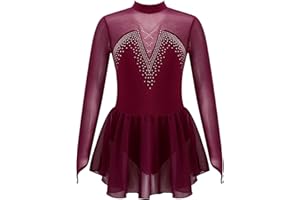TiaoBug Abito da Pattinaggio Artistico sul Ghiaccio per Ragazze Bambine Concorso Gara di Pattinaggio di Figura Vestito da Balletto Pattinatrice a Maniche Lunghe 4-14 Anni