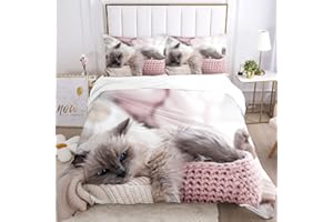 ‎JEFFEL JEFFEL Katzen Bettwäsche Set 135x200 Tiermotiv Kinderbettwäsche Katzenmuster Bettbezug Set mit Bettbezug und Kissenbezug (135 x 200 cm, Cat-5)
