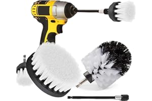 AISENNO Brosses de Nettoyage Ensemble de Brosses pour Perceuse à Fixation Longue et Allongée de 1/4 po Idéales pour Voiture Moquette Sol Salle de Bain Toilettes Cuisine Surface en Céramique (4, Blanc)