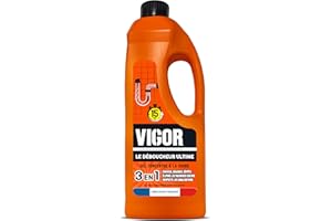 Vigor | Le Déboucheur Ultime | Cheveux, graisse et dépots | Elimine les mauvaises odeurs | Respecte les canalisations | Gel concentré à la soude | 1L