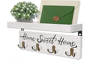buways Porta chiavi e posta a parete, portachiavi in legno con 4 ganci doppi, decorazione rustica per la casa per l'ingresso (bianco)