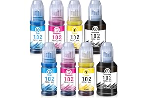 KINGWAY 102 Ink for Epson EcoTank 102 Ink Bottles Black Cyan Magenta Yellow ink Refills Compatible with Epson EcoTank ET-2750 ET-3750 ET-4750 ET-3700 ET-2751 ET-15000 ET-2756 ET-2700, 8 Pack