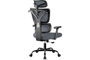 DoChair Silla Oficina ergonómica con Respaldo de Malla Elástica, Reposacabezas Ajustable y Silla Escritorio de Altura con Percha, Gris Oscuro
