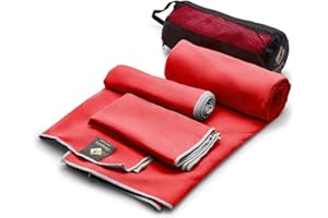 OlimpiaFit Set of 3 Towels Microfiber Towel Perfect Sports & Travel &Beach Towel. Fast Drying - Ultra Compact. Suitable for Camping, Gym, Beach, Swimming, Backpacking. Red