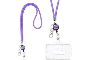 Vicloon Porta Badge Titulares con Cristal Cordon, Transparentes Portatarjetas de Identificación con Cristal Lanyard y Llavero Retráctil, Portatarjetas Colgante, para Tarjeta Tráfico Escuela-Púrpura