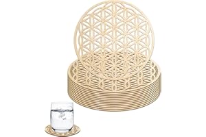 WZWZO Fleur de Vie - Set de 14 Pièces en Bois pour Recharger et Purifier les Pierres, sous Verre de Méditation - 10x10cm