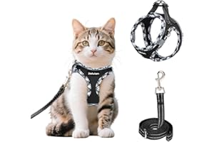 Zelvian Cat Harness and Lead Set for Outdoor Walking, Escape Proof Cat Harnesses with Dual D-Rings and Safe Leash, Soft Adjustable Reflective Mesh Kitten Harness for Small Cat & Puppy (Black, XS)