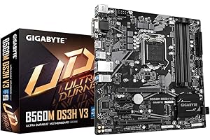 Gigabyte B560M DS3H V3 Motherboard - Supports Intel Core 11th Gen CPUs, 4+2 Hybrid Digital VRM, up to 3200MHz DDR4 (OC), 1xPCIe 3.0 M.2, 1GbE LAN, USB 3.2 Gen 1