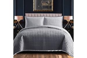 Shop Direct 24 Super Soft Super King Bedspreads for Bedroom Decor - 3 pieces Embossed Quilted Throw with Silk Border - Luxury Super King Size Bedspread Bedding Set with 2 Pillow Shams (Osca Grey)