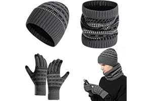 JFAN Set Cappello Sciarpa e Guanti Touch Screen in Maglia Uomo Donna Berretto Beanie in Pile con Sciarpa Guanti 3 Pezzi Termici Inverno