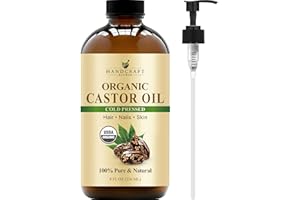 Handcraft Blends Cold-Pressed Organic Castor Oil 236 ml | Glass Bottle | 100% Pure and Natural | Premium Grade Carrier Oil | Hair, Eyelashes and Eyebrows | Hair and Body | Ayurvedic Hair Care