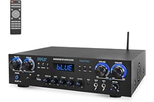 Pyle Amplificador de Sonido, Cine en casa, 800W, Bluetooth, Estereo, para el hogar, 4 Canales, con MP3/USB/SD/AUX/RCA/FM, Microfono, Auriculares, Volumen LED