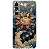 PrintiFy Samsung Galaxy S22 ile Uyumlu Vitray Sol ve Luna Tasarımlı Şeffaf Silikon Kılıf