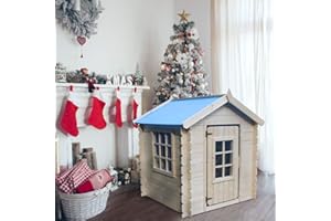 TIMBELA M570M-1 Casa de Madera para Niños, Casita Infantil Exterior 111x113xA121 cm, Casitas Infantiles Jardin, Casa Juguete Niños, Caseta Infantil (Tetto-Colore Azul)