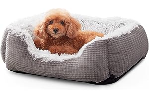 FURTIME Washable Dog Bed Small - Long Plush Dog Bed Ultra Soft Puppy Bed Flannel Calming Dog Bed for Anxiety Dogs - Machine Washable | Grey