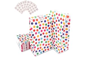 Avesteir 50 sztuki Tęczowe Papierowe Torby kropki Kolorowe z 7 Naklejkami
