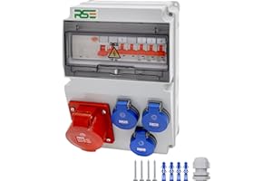 RSE Distribuidor de corriente de pared completo con cable 32 A 16 A 230 V con enchufe CEE IP65, 6. 1 x 32 a 3 x 230 V con LS+FI