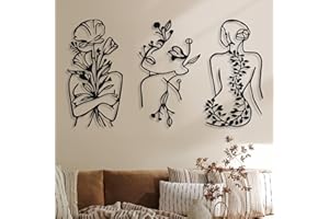 Photect 3 Pcs Metal Wall Art Decor Minimalist Abstract Woman Wall Art Metal Modern Line Drawing Decor Female Single Line Home Hanging for Bedroom Bathroom Living Room Christmas Housewarming(Plant)