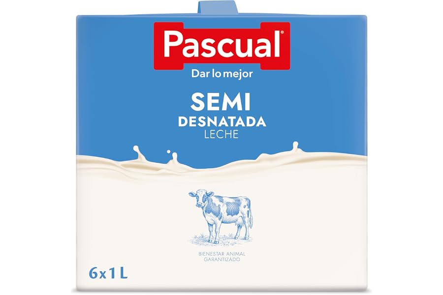 Leche Pascual - Leche Semidesnatada - Bienestar Animal - Pack 6 x 1L - Ideal para niños y adultos, Producto Natural y Saludab