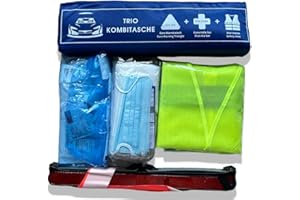 VZL KFZ Auto Zubehör Kombitasche Verbandskasten Auto 2024 tüv geprüft, inklusive Warndreieck und Warnwesten Auto - kfz Verbandskasten inklusive Erste Hilfe Set Auto 2024 (blau)