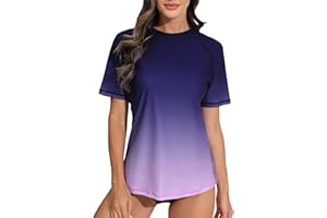 Halcurt UV Shirt, Women's Short-Sleeved Rash Guard UPF 50+ Swimming Shirt, Quick-Drying Swimming Shirt, M-XXL