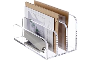 SANRUI Acrylic File Mail Desktop Organizer Sorters,3 Compartments Laddered Clear Desk Letter Organizer Office Document Sorter,Multifunction Envelope Folder Racks Holders for Office,Home, School