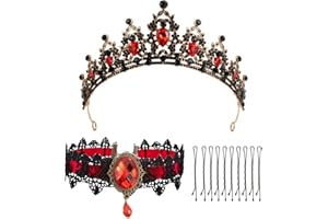 BOFUNX Kronen für Frauen Halloween Vintage Kristall Rot Strass Stirnband mit Halskette Prinzessin Tiara Stirnband Glänzend Königin Prinzessin Braut Haarschmuck für Halloween Weihnachten Hochzeit