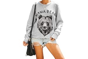 Blooming Jelly Womens Mama Bear Sweatshirt Crew Neck Pullover Jumpers Long Sleeve Tops Oversized Letter Print T Shirts