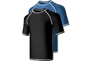 Liberty Imports 2-Pack Men's UV Short Sleeve Swim Shirts Loose Fit Rash Guards