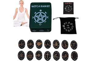 Wezalget Set di pietre runiche, kit rune delle streghe - Set di pietre runiche in legno da 14 pezzi | Set con guida per la divinazione mistica, set completo di rune delle streghe per le pratiche