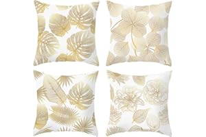 ARNTY Cuscini per Divano, Federe Cuscini Divano 45x45 Federa Copri Cuscino Decorativo Caso Stampa Floreale Divano Letto Home Bed (Foglie D'oro02, Velluto)