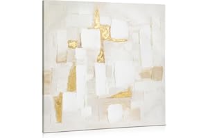 Briful 24"x24" Large Canvas Wall Art for Living Room | 60cm x 60cm Hand-painted Abstract Wall Art | Framed Wall Art Golden Lines Geometric | Textured Oil Painting Canvas Picture for Bedroom Decor