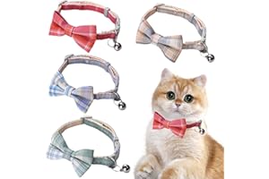 COSIESNEST 4 szt. obroża dla kota, obroża dla kota i psa, naszyjnik, urocza obroża dla małego psa, muszka, obroża dla zwierząt domowych, obroża dla kota i psa, regulowana obroża (jeden rozmiar, krata)