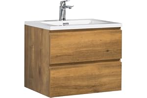 BADPLAATS B.V. Badezimmer Badmöbel Set Angela 60cm - Eiche - Unterschrank Schrank Waschbecken Waschtisch